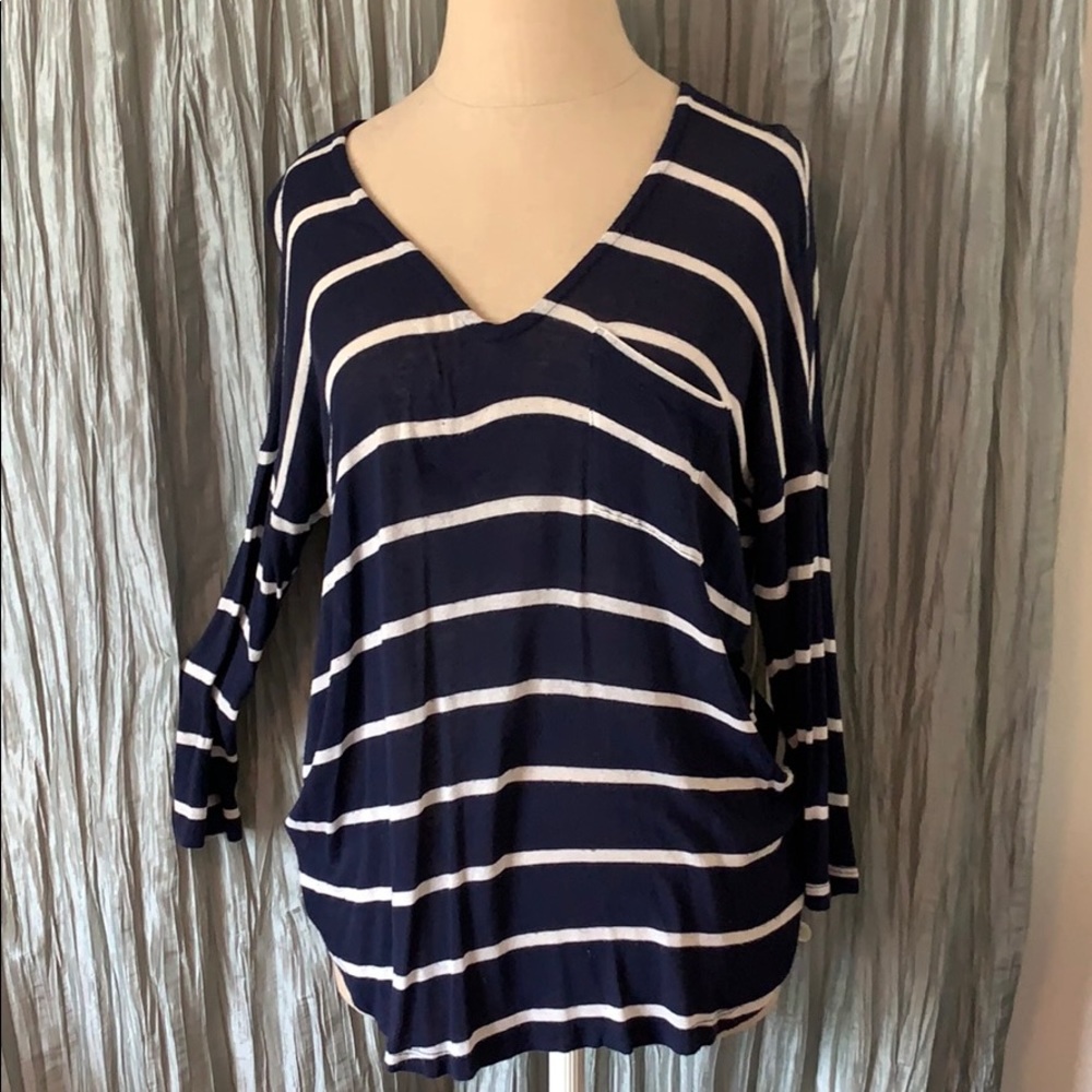 Splendid Navy Striped Top 3/4 Sleeve